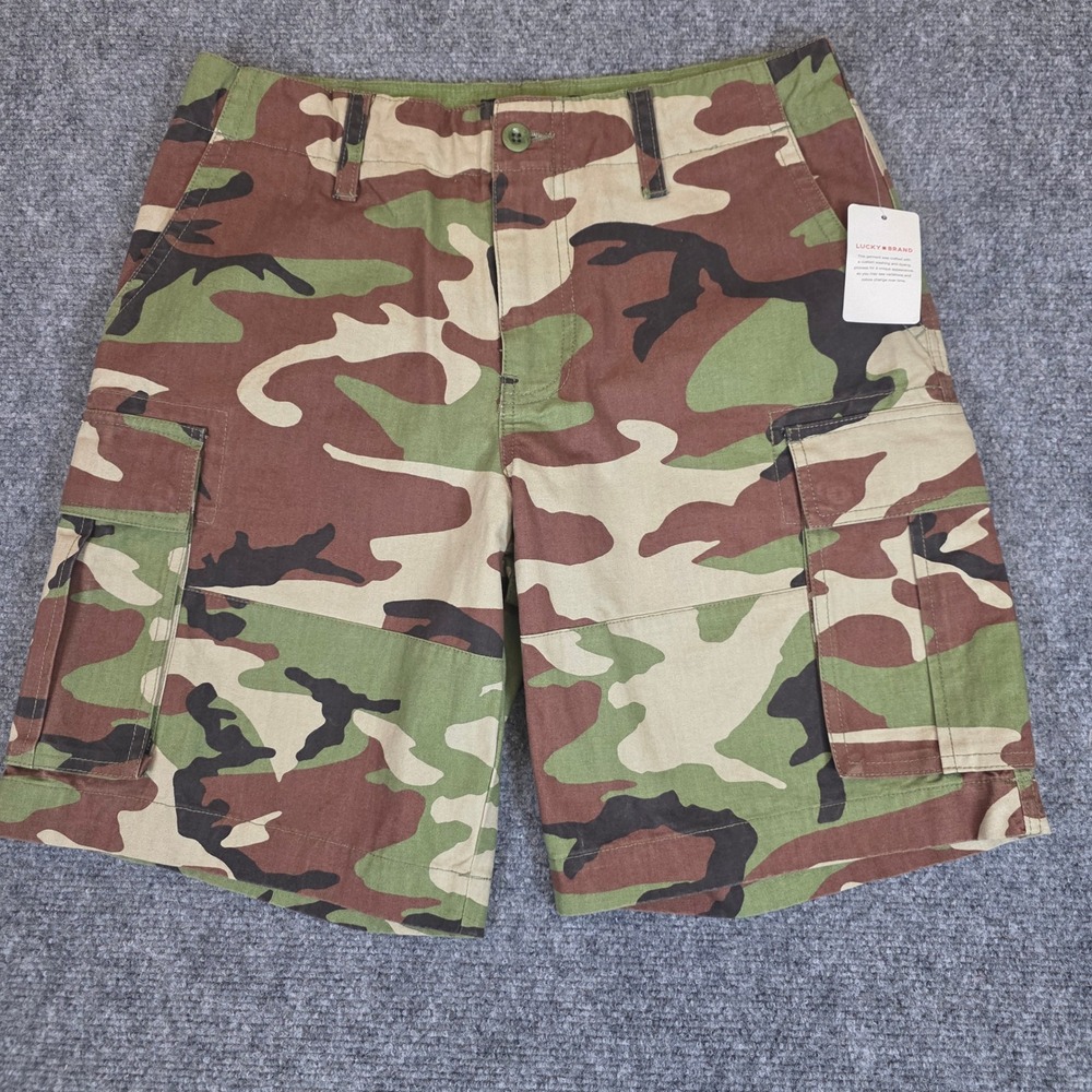 Lucky Brand Cargo Shorts Mens Size 30 Camo Green Brown Multi Pocket Outdoor NWT